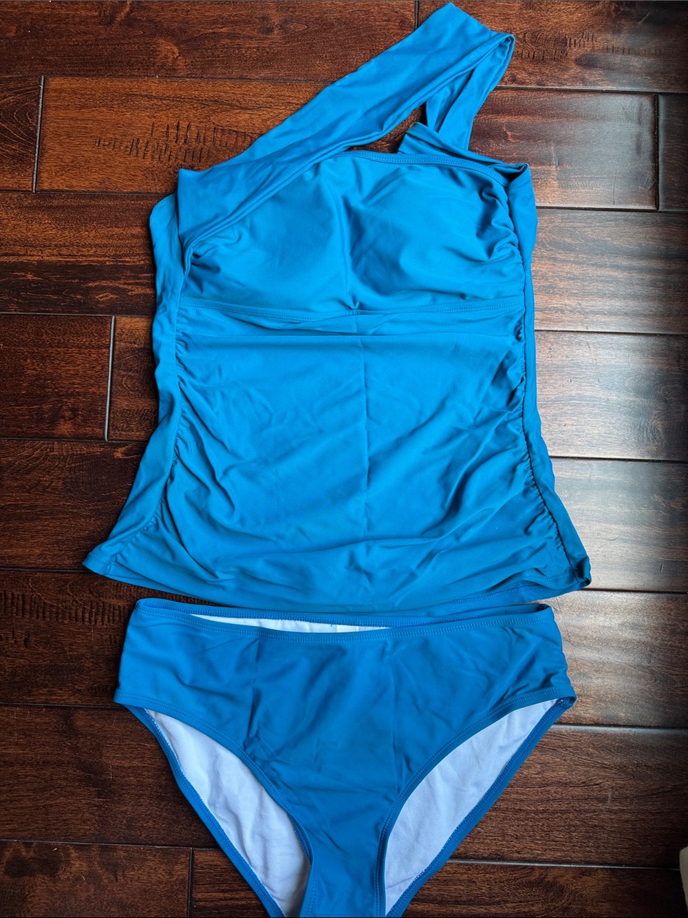 Teal blue One-Shoulder Tankini Swim Set - Women's